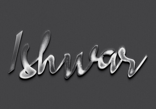 Chrome metal 3D Hindi name design of Ishwar on grey background.	
