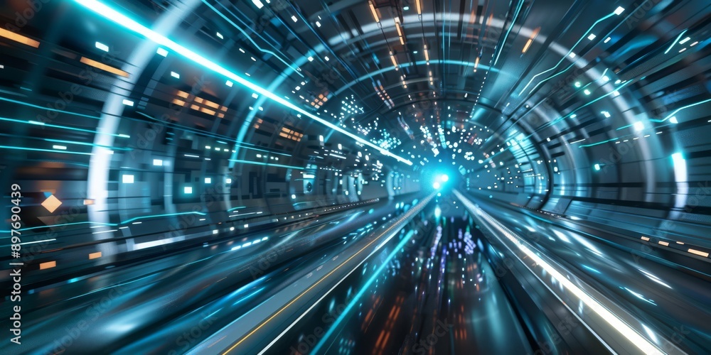 Poster futuristic tunnel with dynamic light streaks, scifi design and highspeed vibes, creating surreal atm
