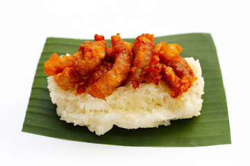 Sticky rice with fried pork