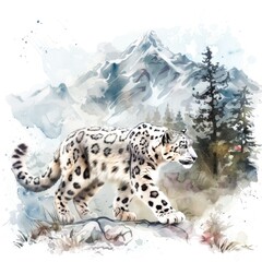 Obraz premium Snow Leopard Background. Majestic Big Cat Roaming the Wilderness of Mountains