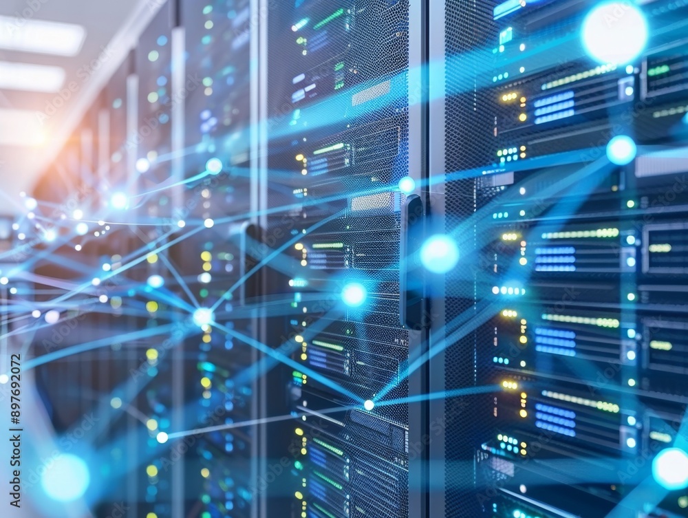 Poster network is connecting servers in modern data center
