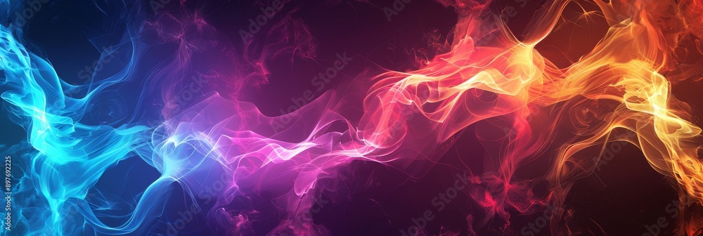 Poster a vibrant abstract background featuring colorful smoke in neon hues blending together in a mesmerizi