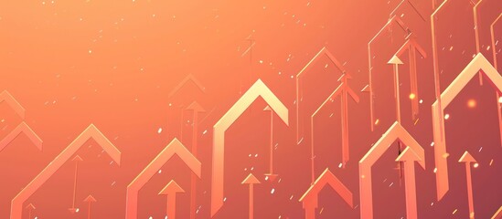 Peach upward arrows on a dark peach gradient, punctuated with light peach points, showing market success.