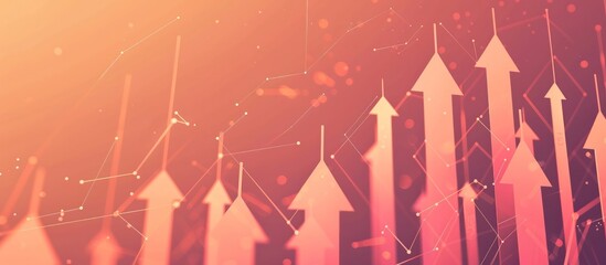 Peach upward arrows on a dark peach gradient, punctuated with light peach points, showing market success.