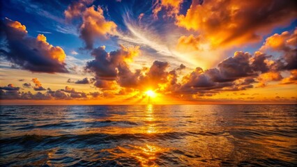 Obraz premium Golden Sunset Over the Ocean, Dramatic Clouds, Landscape Photography, Seascape, Nature, Sky , Sunset