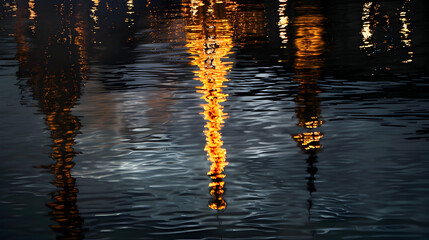 Olympic Torch with Notre-Dame Reflection: The Olympic torch held aloft with the reflection of Notre-Dame Cathedral and the Eiffel Tower in the water below.



