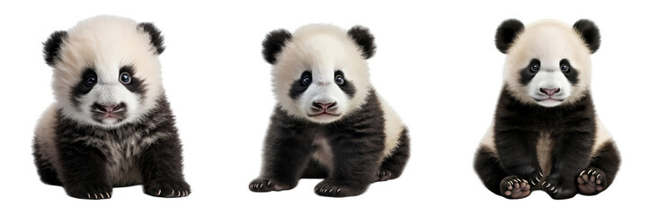 Obraz premium Cute baby panda collection, sitting, isolated on a white background