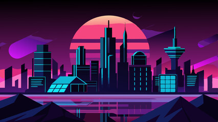  Futuristic city background, high quality, vector art illustration