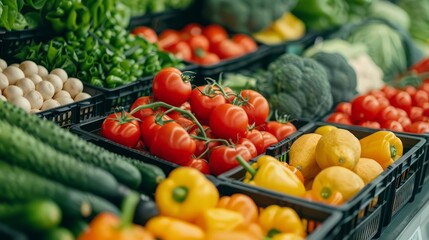 Holographic diet coach, virtual grocery shopping, organic vegetables, modern technology, copy space for text, focus cover all object, deep dept of field
