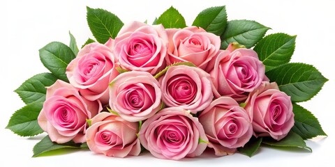 Obraz premium Pink Roses Bouquet - Close-up of Delicate Blooms, White Background, Nature, Love, Romance, Flowers, Beauty