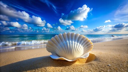 Seashell on Beach with Cloudy Sky, Seashell, Beach, Nature , Ocean