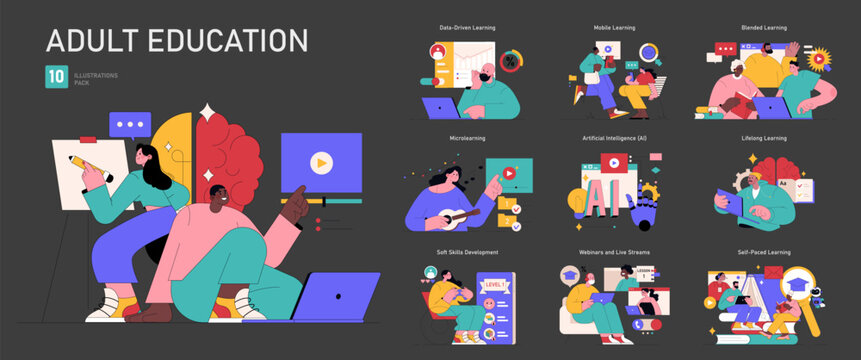 Adult Education. Flat Vector Illustration