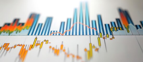 Obraz premium Pristine white background featuring a bar graph with a significant spike in stock prices, reflecting strong market performance.