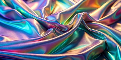 Shimmering Iridescent Fabric Draped in Soft, Abstract Curves, Photography, Iridescent, Fabric, Abstract, Texture