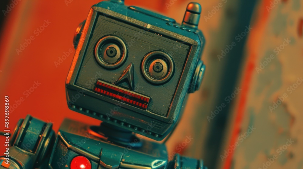 Aufkleber robotic head with a pair of red glowing eyes, depicting advanced technology and artificial intellige