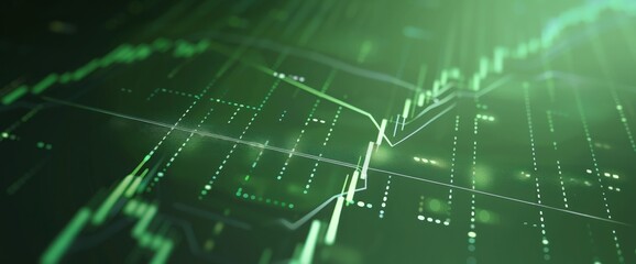 Obraz premium Sage green canvas with a minimalist market rise graph,