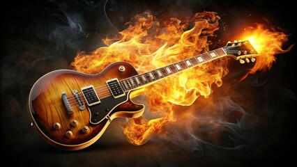 Obraz premium Electric Guitar in Flames, Guitar , Fire , Music , Rock