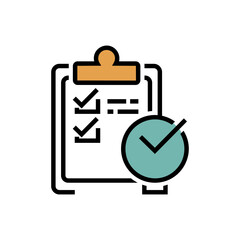 Completed task checklist icon. Clipboard with checkmarks and a green checkmark symbol. Perfect for project management, productivity, and success concepts.