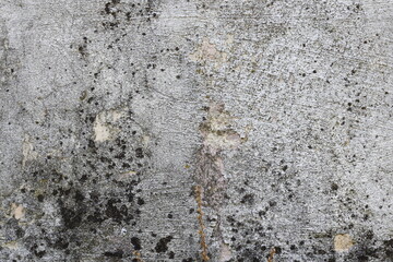 A close-up view of a dirty concrete wall with cracks and stains.