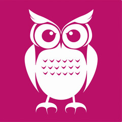 Obraz premium Night Watcher: Mysterious 2D Owl Icon on a Bold Fuchsia Background