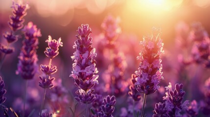 Obraz premium Lavender Field With Sun Shining
