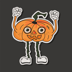 A sticker of a frightening pumpkin with bulging eyes in the flat style.