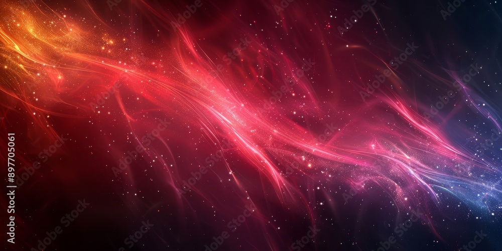 Poster the abstract aurora displays dynamic red and blue light streaks against a cosmic backdrop, creating 