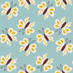 Obraz premium Seamless vector illustration print pattern background wallpaper with butterflies summer spring for textile, paper, pack etc 