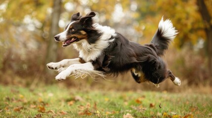 Fototapeta premium Disc Dog: Border Collie Park Fun - Catching Flying Disc in Action