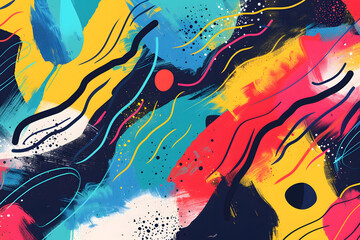 abstract colorful background made of spots, brush strokes and lines. hendrow style