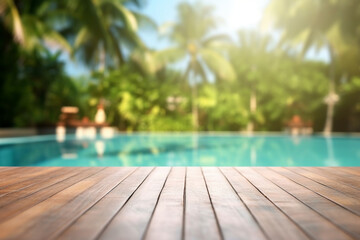 Fototapeta premium Empty wooden deck with swimming pool