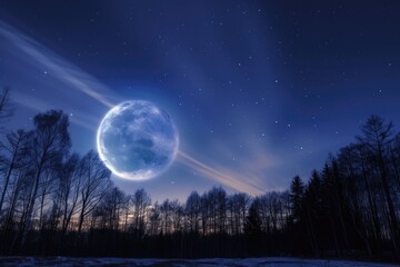 Moon Halo. A Legendary Night Sky Phenomenon in the Twilight