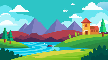 Landscape background for animation, vector arts illustration