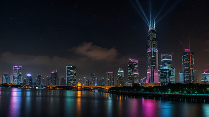 Fototapeta premium Futuristic City Skyline at Night