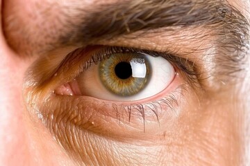 A single, wide-open eye stares intently into the camera, revealing intricate details of the iris, pupil, and surrounding skin