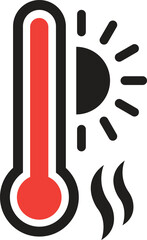 Heatwave icon, climate change, global warming icon, Thermometer icon with sun.