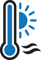 Heatwave icon, climate change, global warming icon, Thermometer icon with sun.
