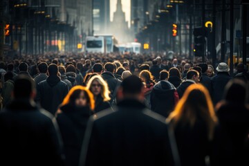 Anonymous crowd of people walking on city street