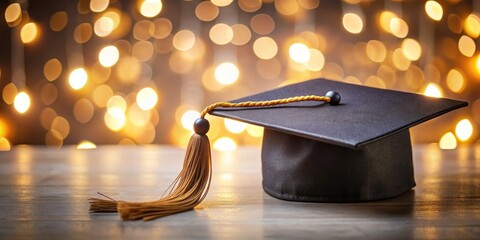 Graduation Cap with Golden Lights, Black Graduation Cap, Golden Bokeh, Academic Achievement, graduation, ceremony, success