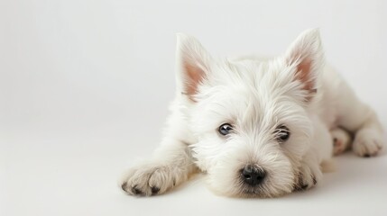 4 week old West Highland White Terrier puppy on white background