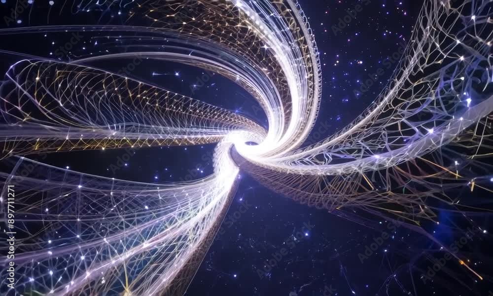Poster abstract background with star spirals and light patterns. 4k alpha video
