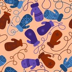 New year winter accessories seamless gloves and snowflakes pattern for fabrics