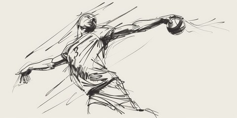 Olympic Sports. handball. handball player. Vector sketch illustration isolated on white background. One line drawing
