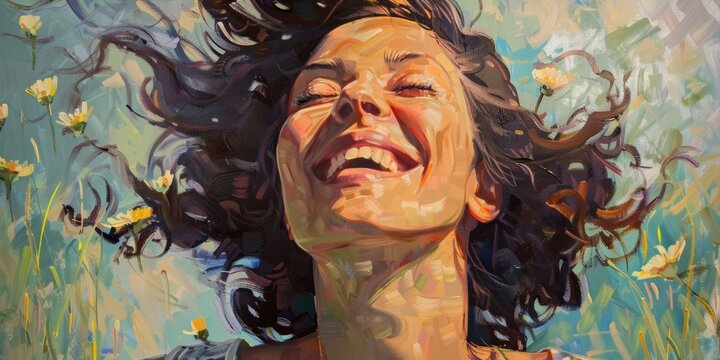 portrait of a woman, smiling faces reflect the joy of blissful scene