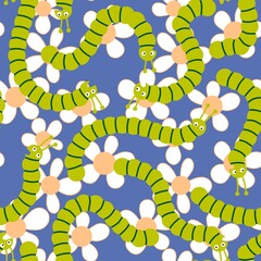 Cartoon summer print seamless caterpillars pattern for wrapping paper