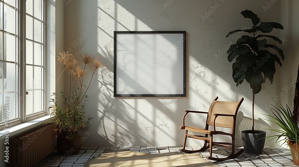 Canvas Prints Empty Picture Frame In A Sunlit Living Room With Rocking Chair