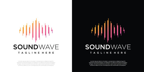 Abstract gradient sound wave logo template, sound wave icon element, audio music symbol.