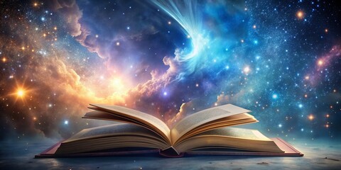 Open Book Reveals a Starry Night, Cosmic Wonders, Galaxy, Nebula, Open Book, Stars, Fantasy