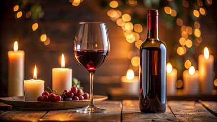 Romantic Evening with Red Wine and Candles, candlelight, wine glass, grapes, cozy ambiance, romantic night