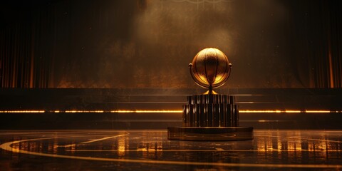 Winner Award trophy Podium, Stage or Pedestal with Golden basketball, with copy space